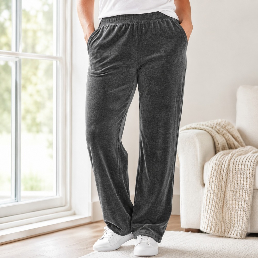 Karen Scott Sport Women's Velour Sweatpants Elastic Waist Gray Size L
